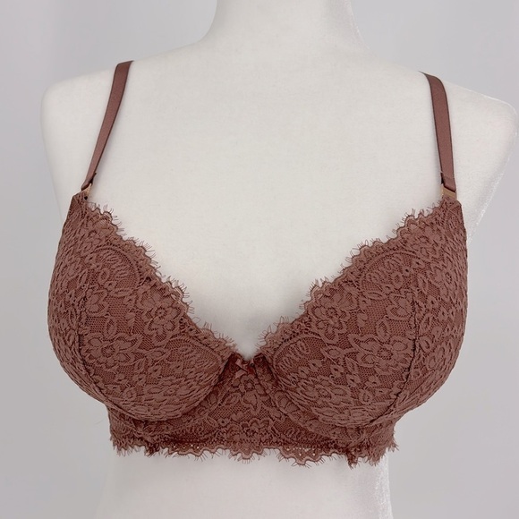 Aerie Real Power Plunge Push Up Mauve Eyelash Lace Bra Women’s Size 34D - Picture 2 of 13